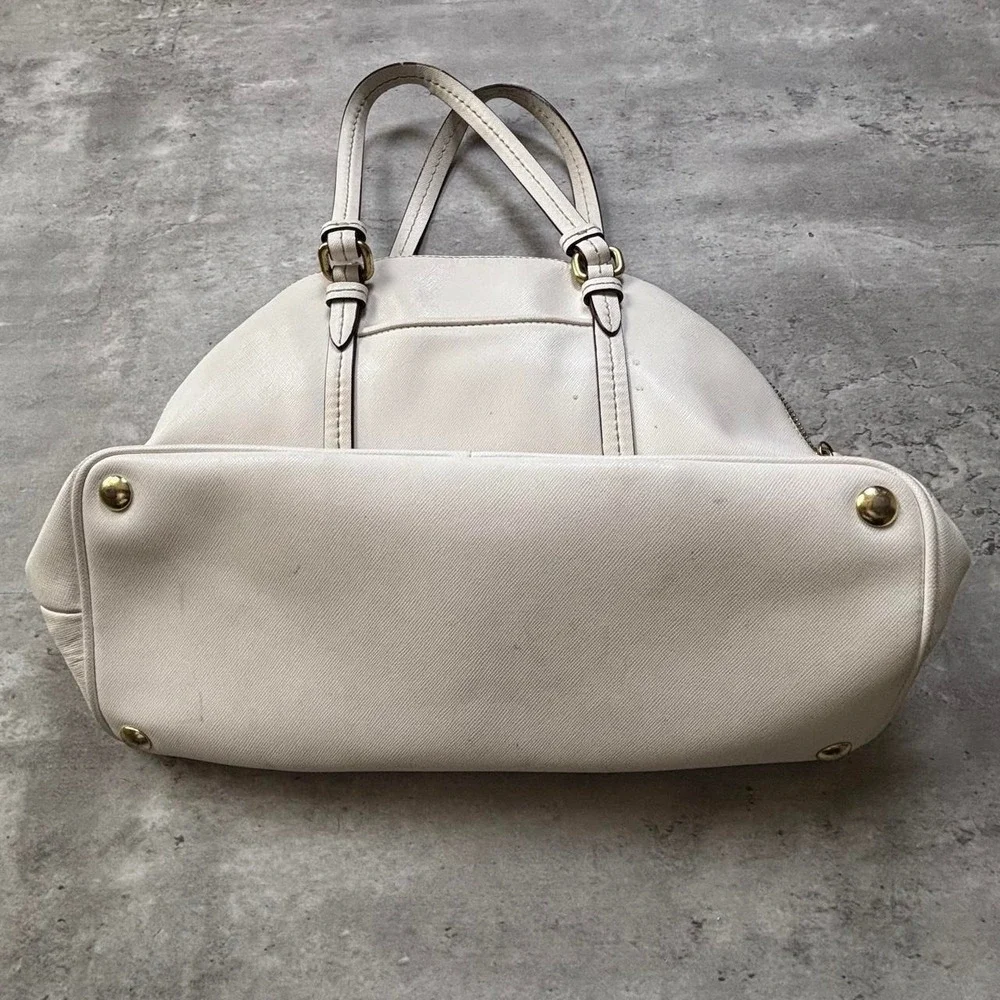 COACH Peyton Cora Dome Satchel Women OS Sand F25671 Saffiano Leather Bag